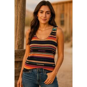 Double D Ranch Serape Knit Tank Top Multicolor Southwestern Sleeveless | XS